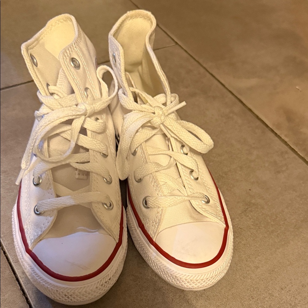 Converse White and Red Kids High-Top Sneakers